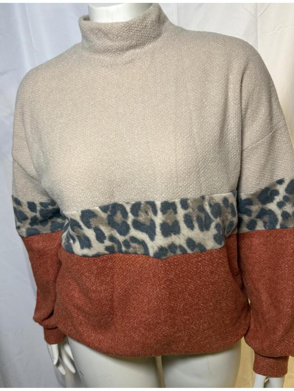 CHEETAH LEOPARD PRINT Rust Knit Cozy Top Oversized White Birch Small NWT new